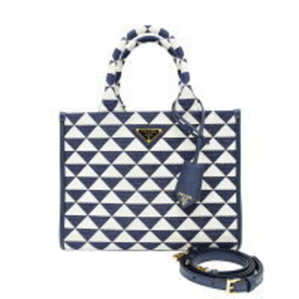 Prada TRIANGOLO JACQU Handbag Shoulder Bag Symbol Tote Navy Blue